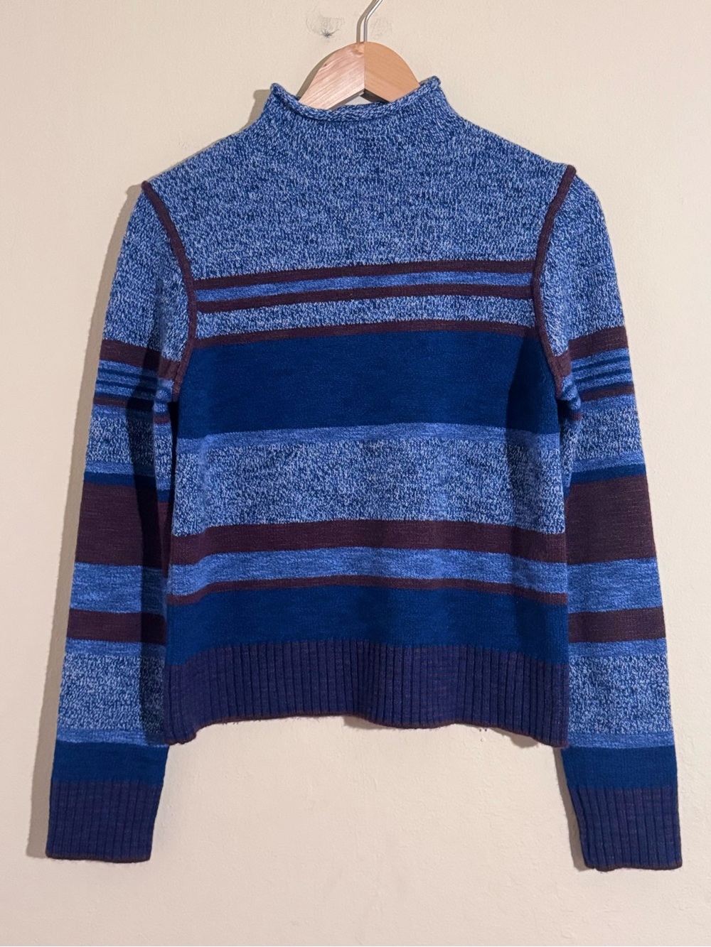 Margaret O'Leary Blue Striped Roll-neck Turtleneck Sweater Size S